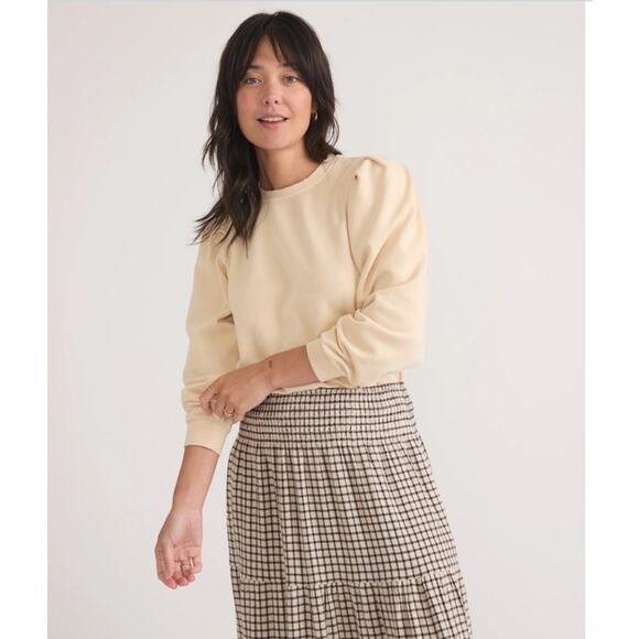 Marine Layer Enya Puff Sleeve Sweatshirt Style 16117 Womens Sz Small Cream *Flaw - Picture 1 of 16
